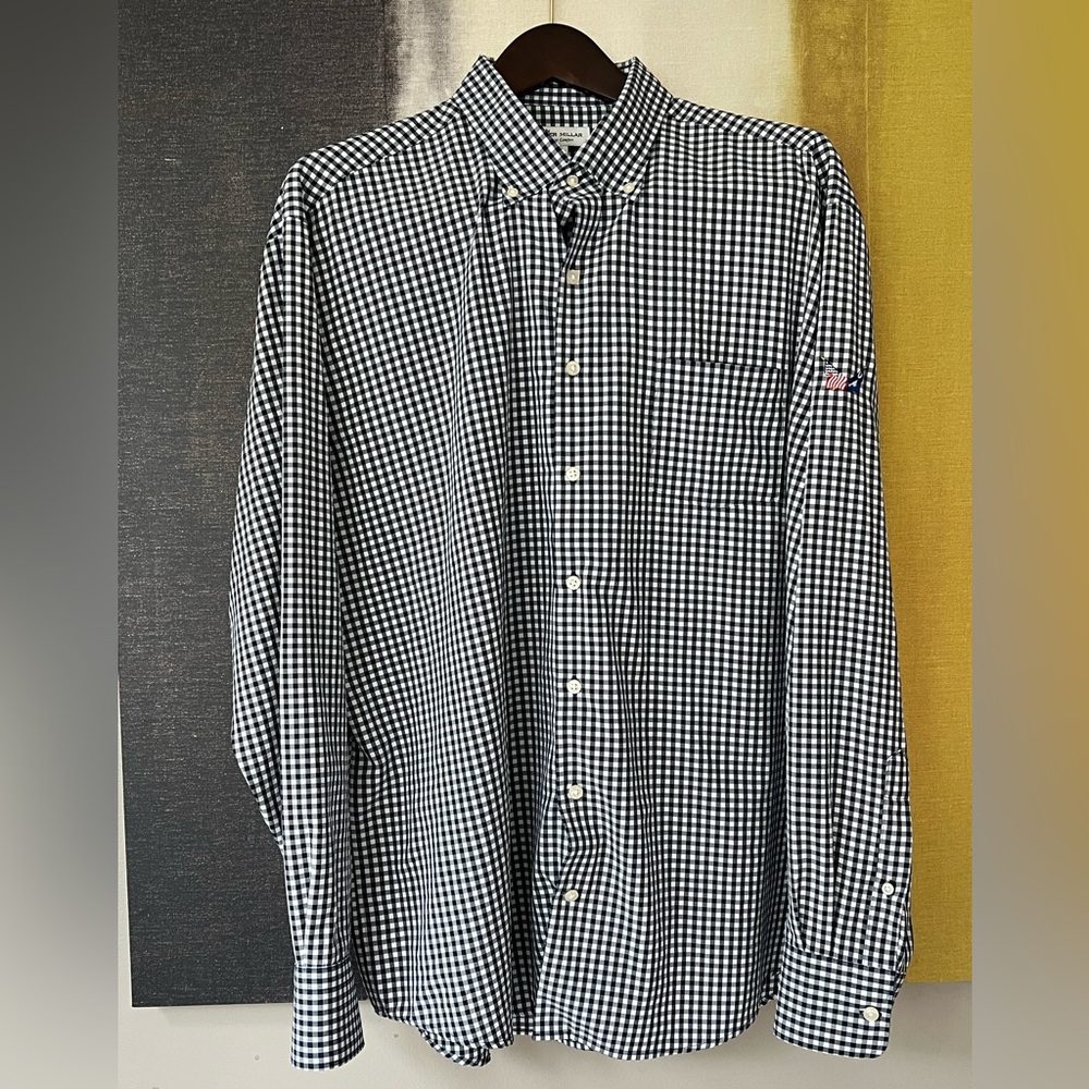 Peter Millar Summer Comfort Men Button Shirt- XL- embroidered American flag‎